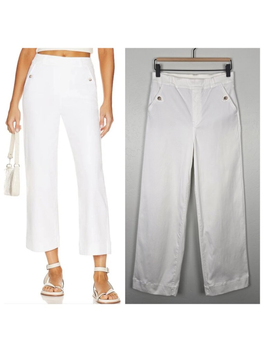 Spanx Size M Tall Stretch Twill Cropped Wide Leg Pants Pull On White